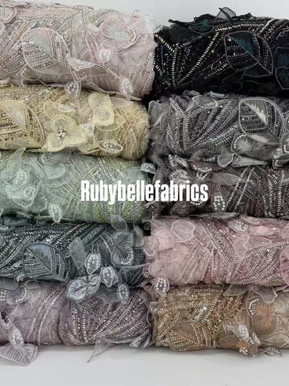 Hexille 3D Beaded Petal Couture Fabric