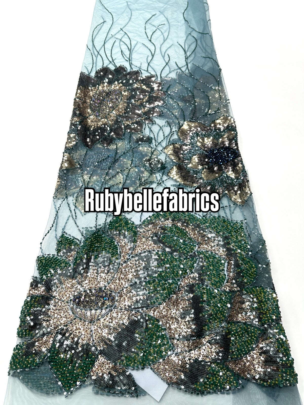 Enat Beaded Petal Sequin Lace Fabric