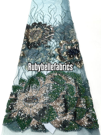 Enat Beaded Petal Sequin Lace Fabric