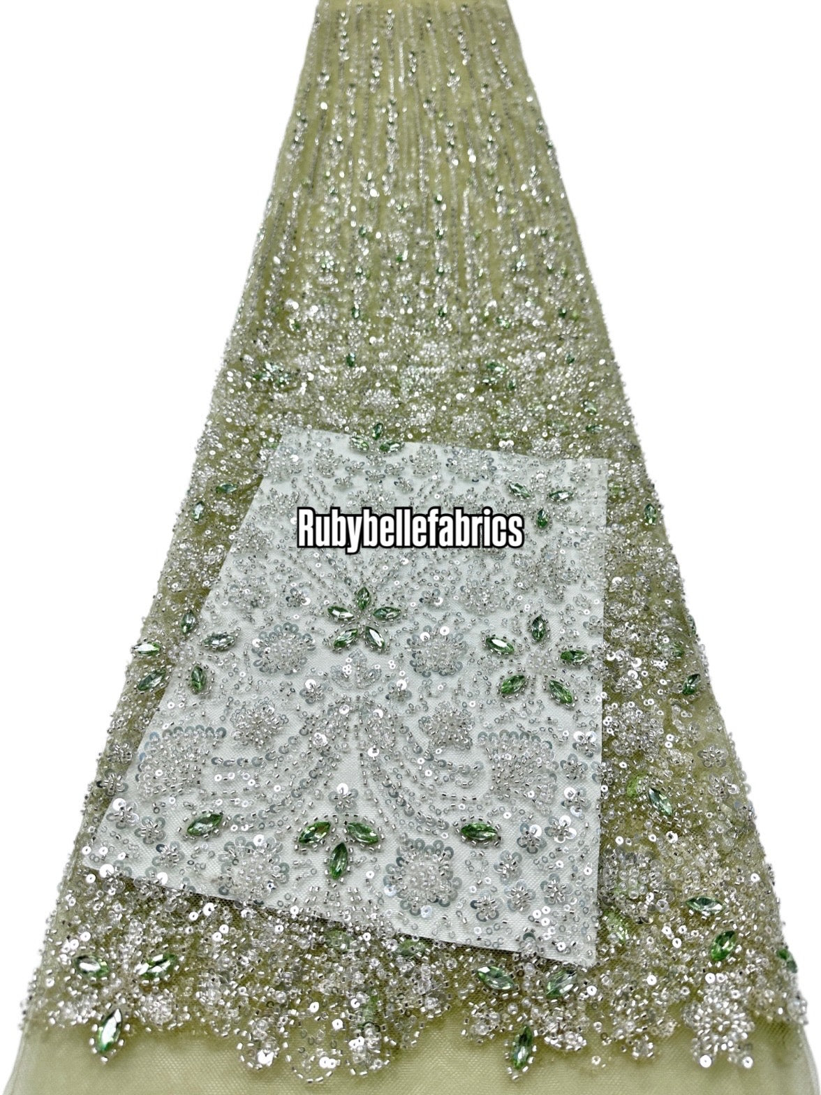 Atch Luxury 3D Floral Beaded Stone Fabric