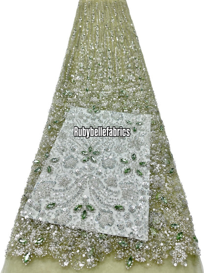 Atch Luxury 3D Floral Beaded Stone Fabric