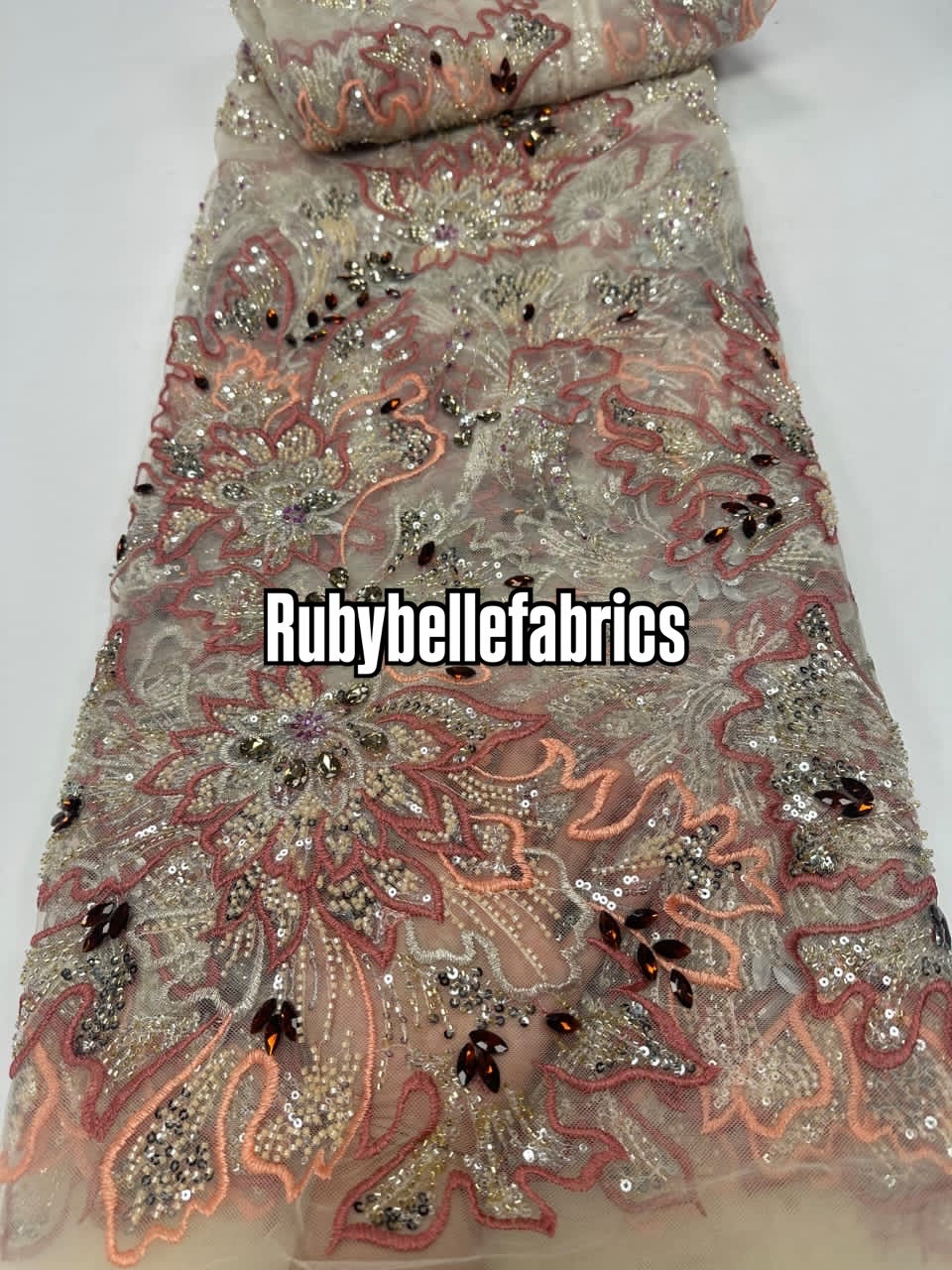 Arrods Luxury Crystal Stone Lace Fabric