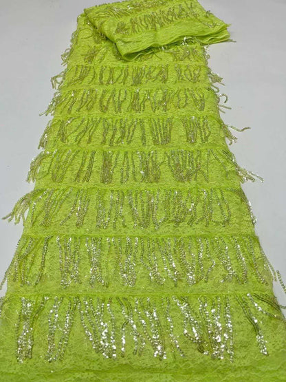 Luxury Fringe Pastel Sequin Lace Fabric – Premium Lace Couture Fabric