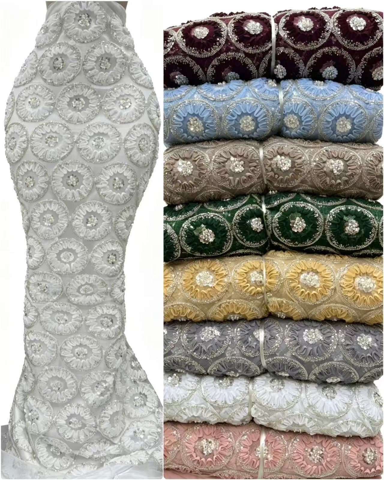 Honex Round Beaded Floral Fabric