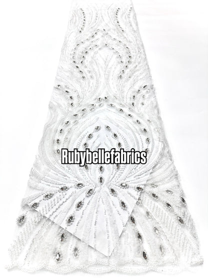 Arquise Crystal Beads Lace Fabric