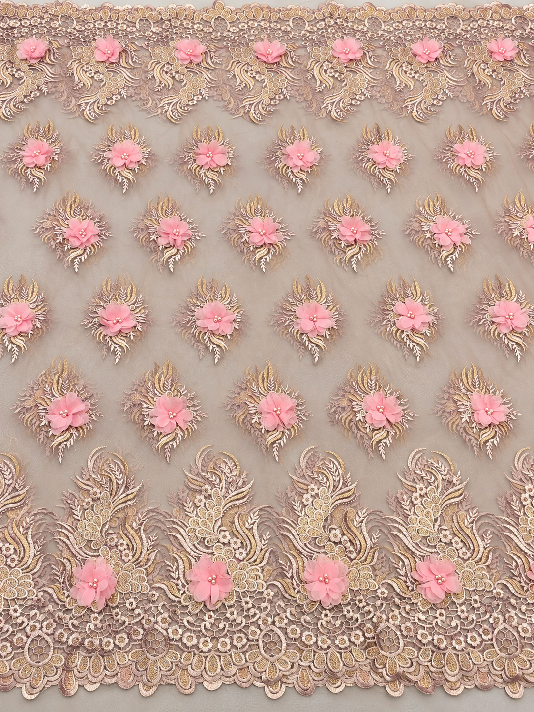 Filex Beaded 3D Tulle Floral Fabric - Blush/Pink