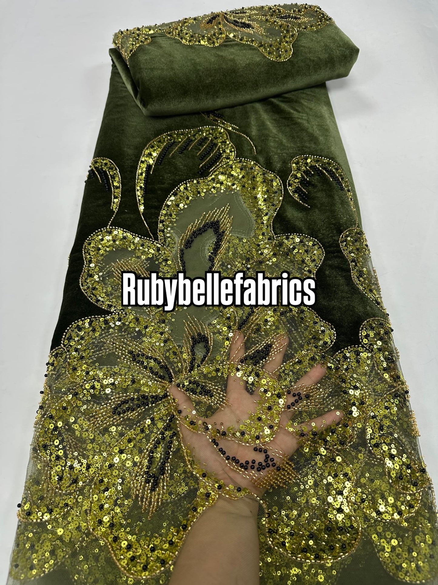 Ork Beaded Velvet Floral Fabric