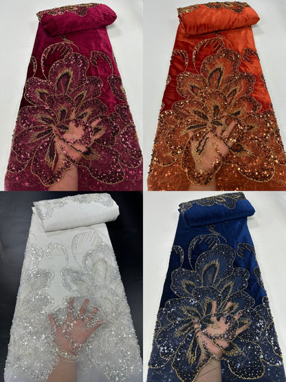 Ork Beaded Velvet Floral Fabric