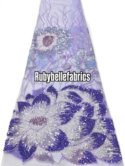 Enat Beaded Petal Sequin Lace Fabric