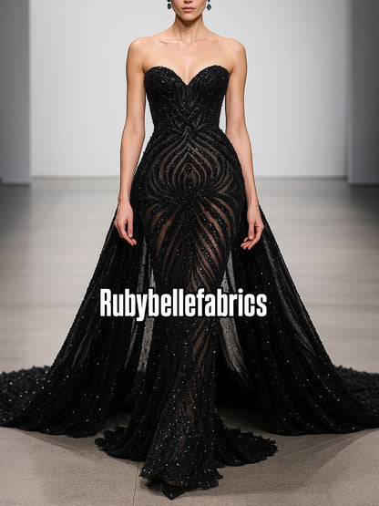 Ebra Pearls Beads Lace Fabric