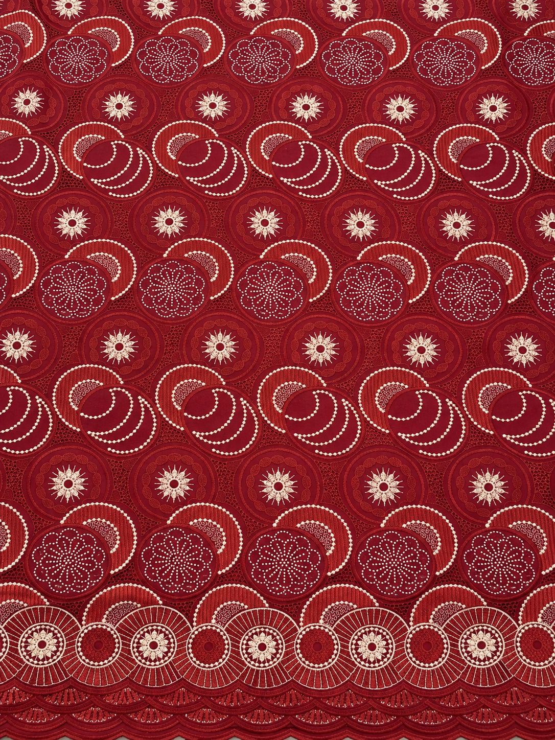 Ibble Circular Voile Fabric - Burgundy/Beige