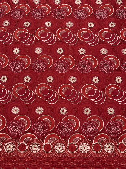 Ibble Circular Voile Fabric - Burgundy/Beige