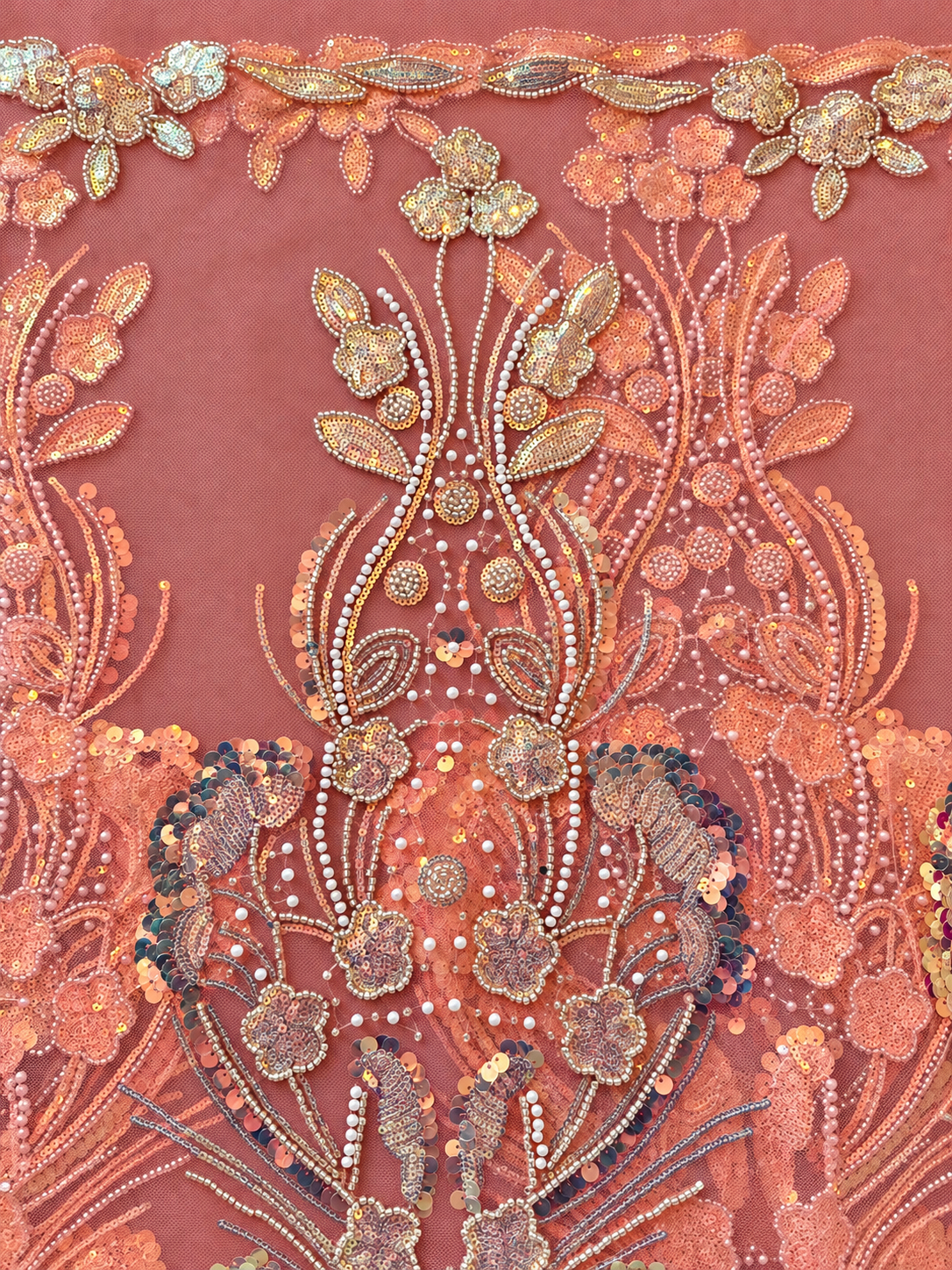 Ouly Sparkling Sequin Beaded Fabric - Peach