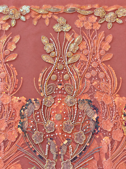Ouly Sparkling Sequin Beaded Fabric - Peach