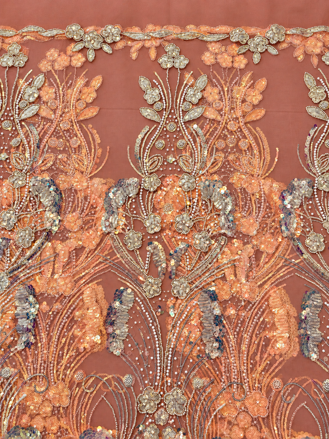 Ouly Sparkling Sequin Beaded Fabric - Peach