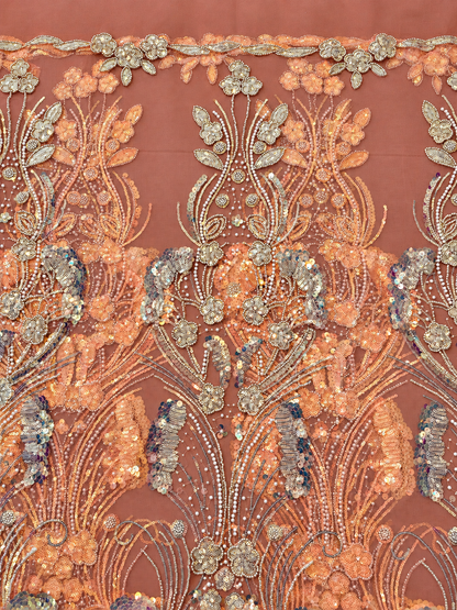 Ouly Sparkling Sequin Beaded Fabric - Peach