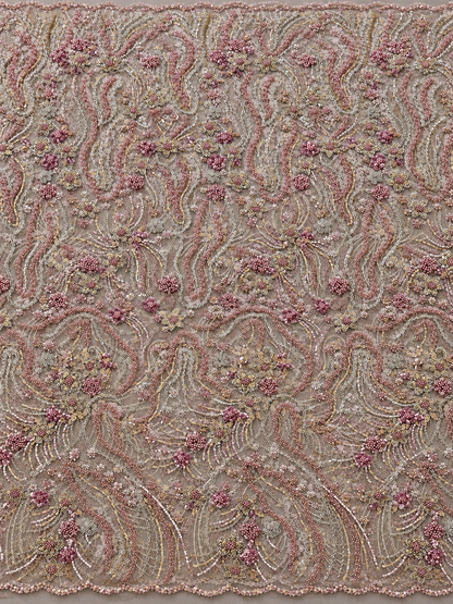 Oyce Luxury Floral Beaded Fabric - Blush Pink