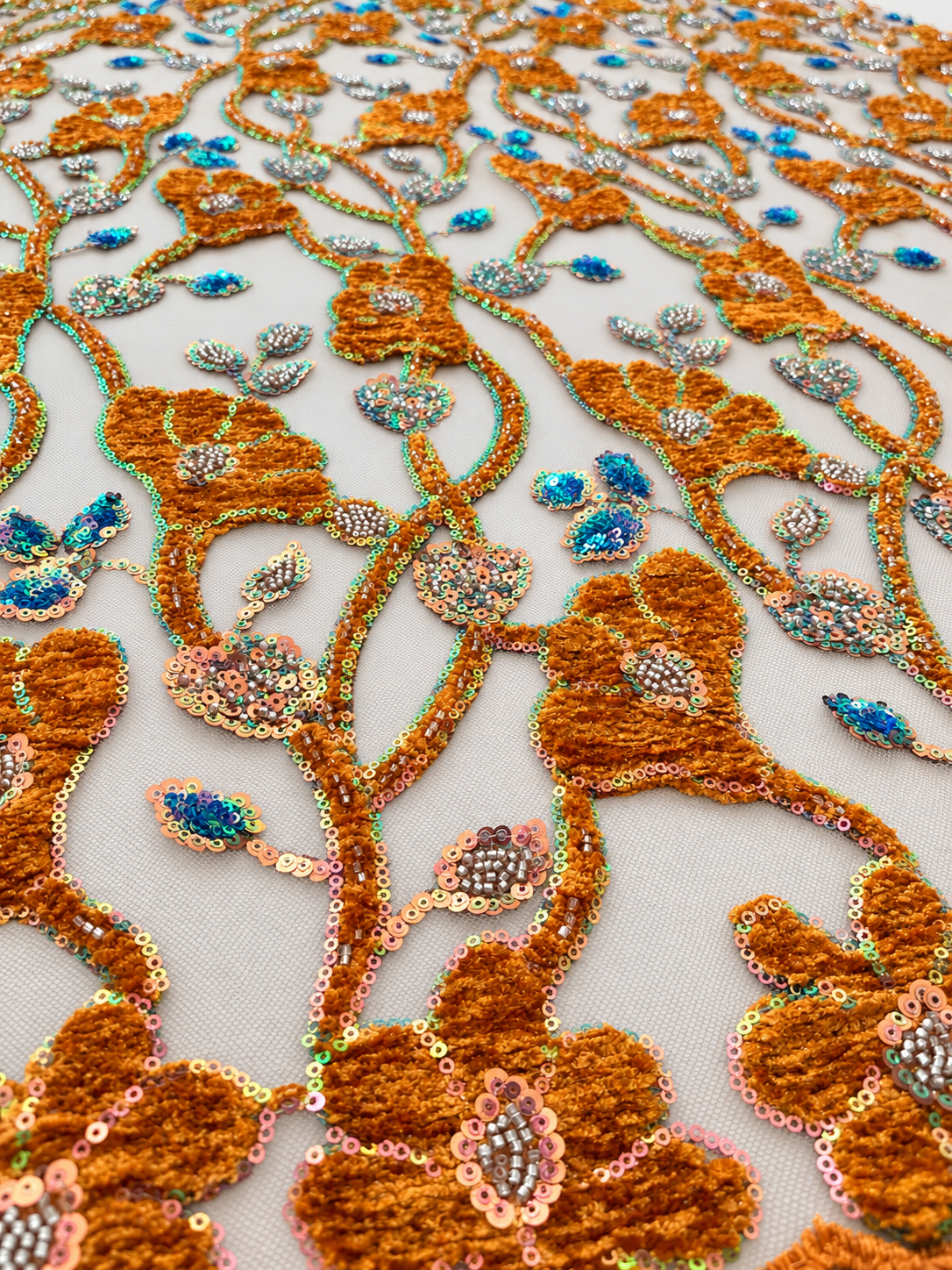 Huigt Velvet Sequin Fabric - Orange