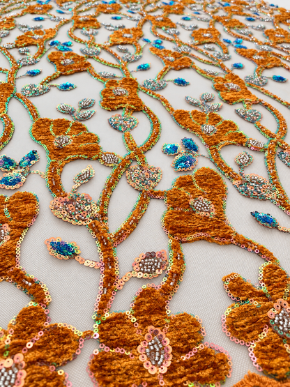 Huigt Velvet Sequin Fabric - Orange