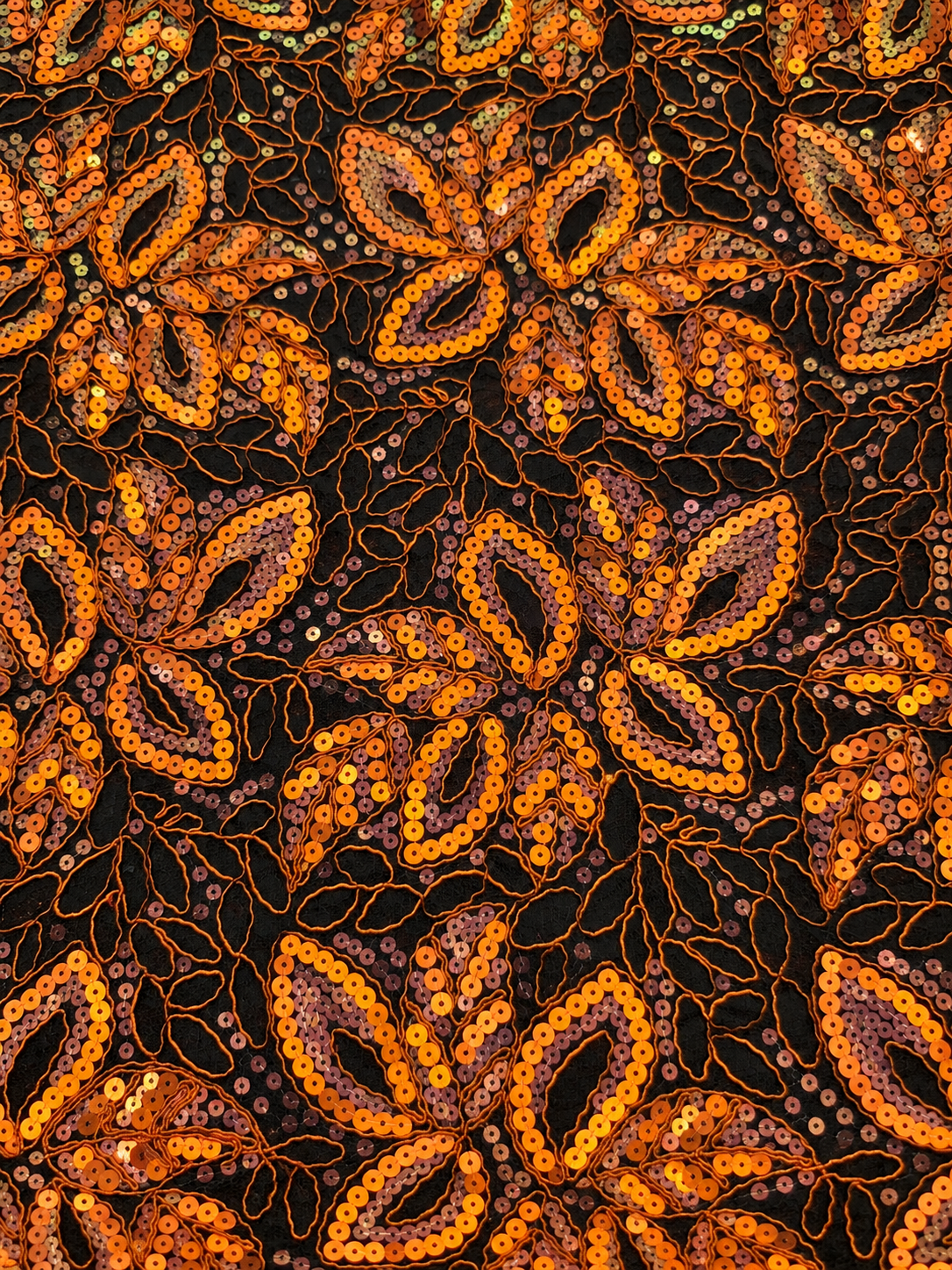 Opoly Sparkling Sequin Organza Fabric - Orange/Black