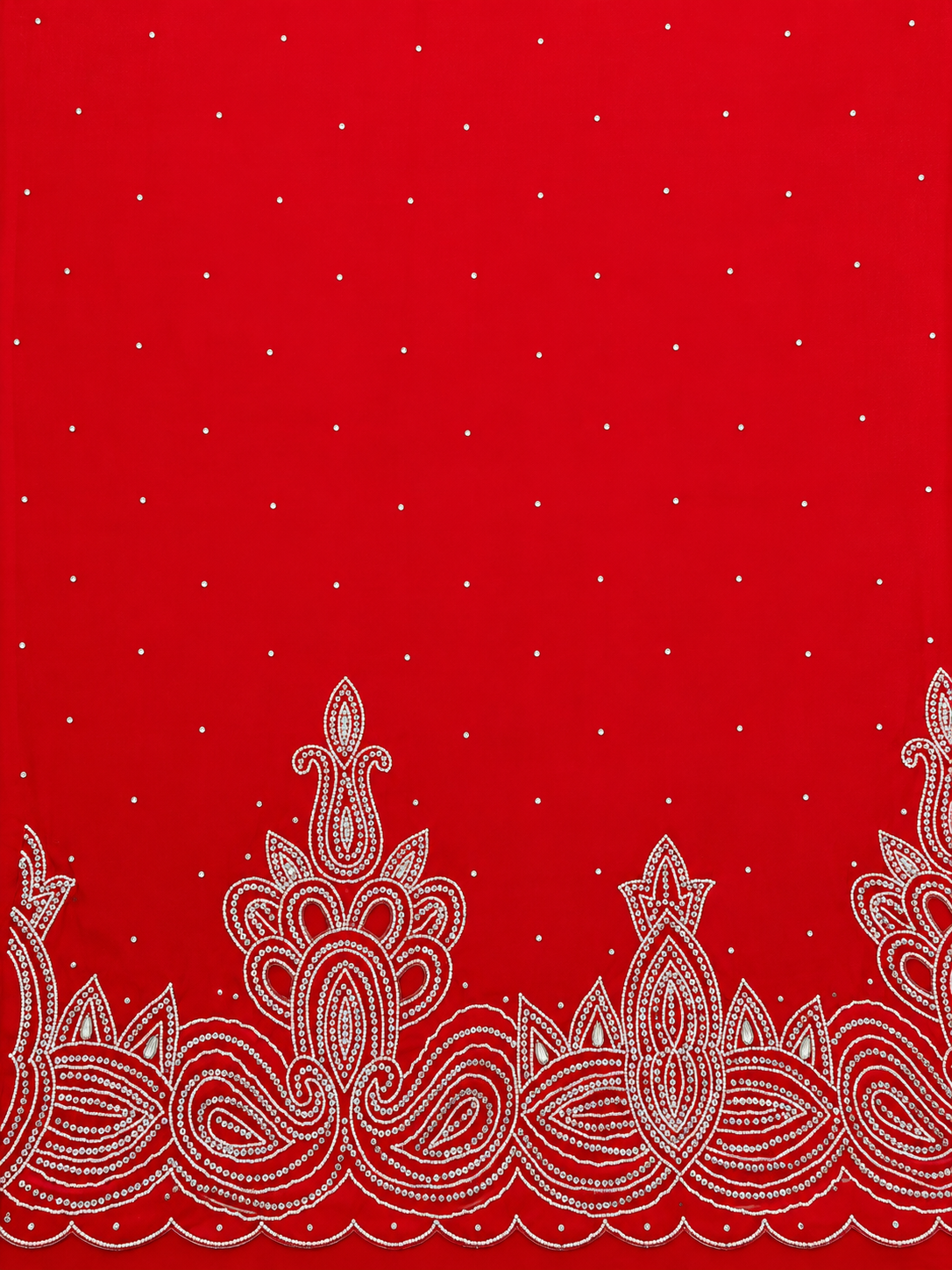 6.5 Yards Red Taffeta Tulle Fabric with Embellishments