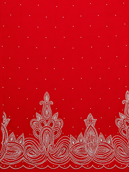 6.5 Yards Red Taffeta Tulle Fabric with Embellishments