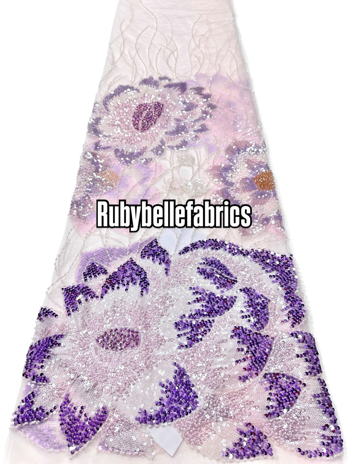 Enat Beaded Petal Sequin Lace Fabric