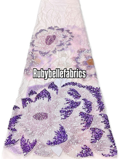 Enat Beaded Petal Sequin Lace Fabric