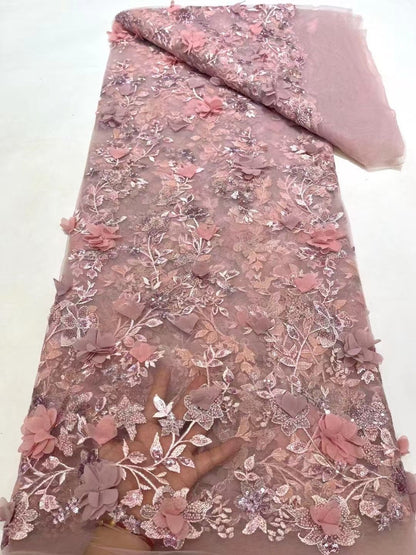 Dillion Quality Floral Beaded 3D Fabric - Blush Pink