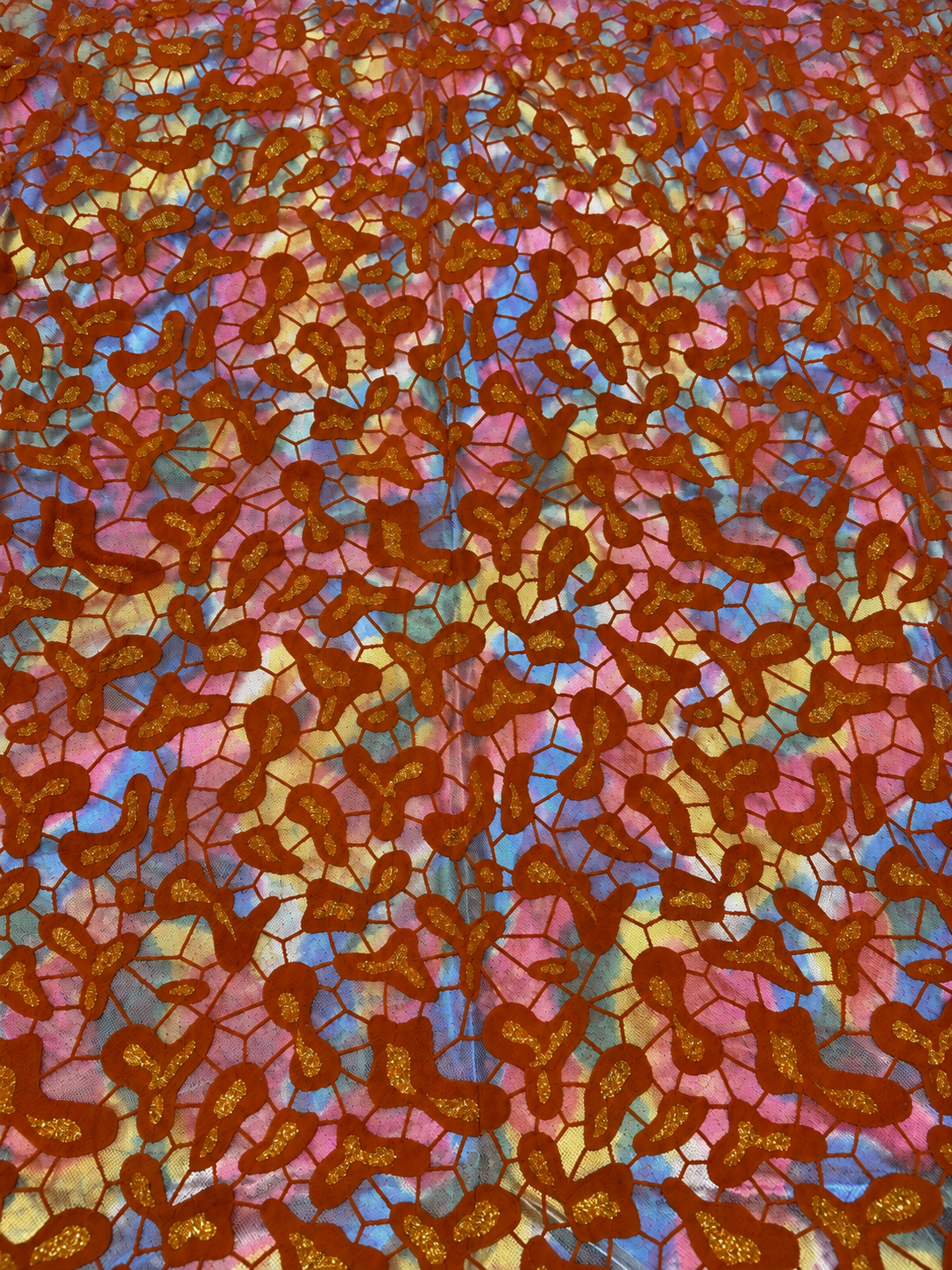 Burnt Orange Iridescent Embroidered Light Brocade Fabric
