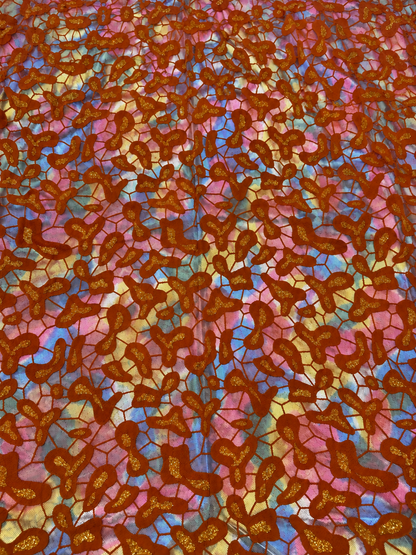 Burnt Orange Iridescent Embroidered Light Brocade Fabric