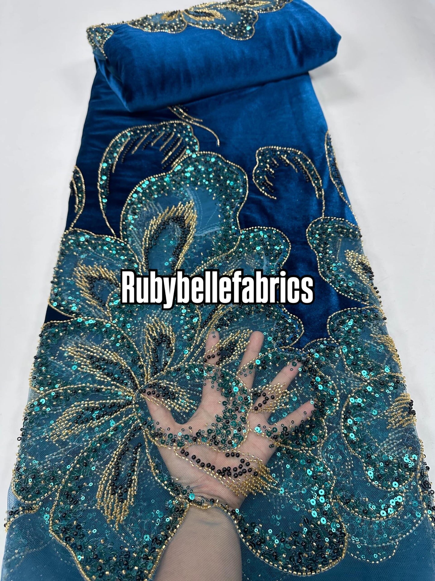 Ork Beaded Velvet Floral Fabric
