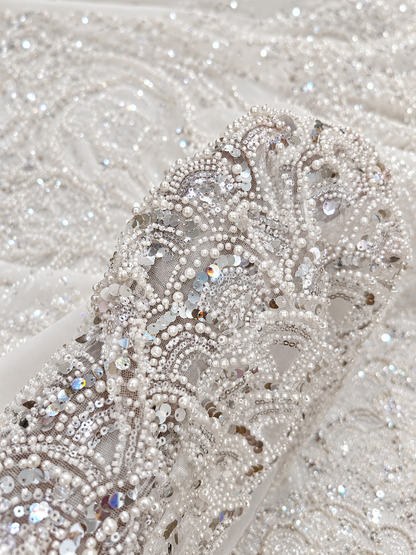 Vechta High Beaded Quality Fabric - White