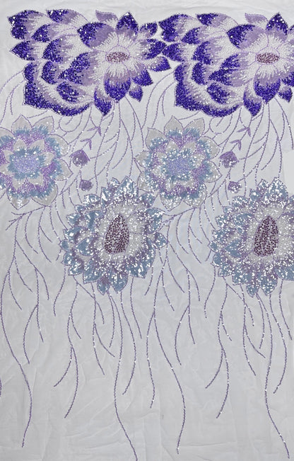 Enat Beaded Petal Sequin Lace Fabric