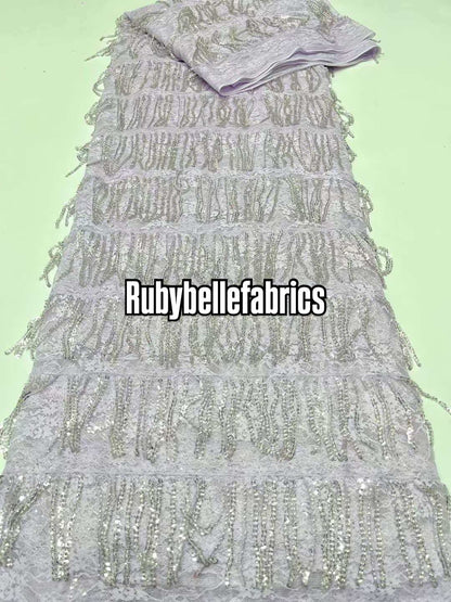 Luxury Fringe Pastel Sequin Lace Fabric – Premium Lace Couture Fabric
