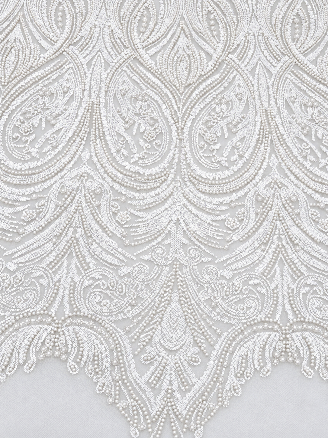 Erse Sequin Beaded Quality Fabric - White