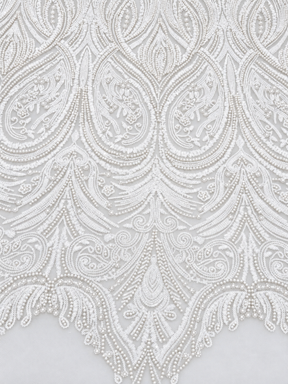 Erse Sequin Beaded Quality Fabric - White