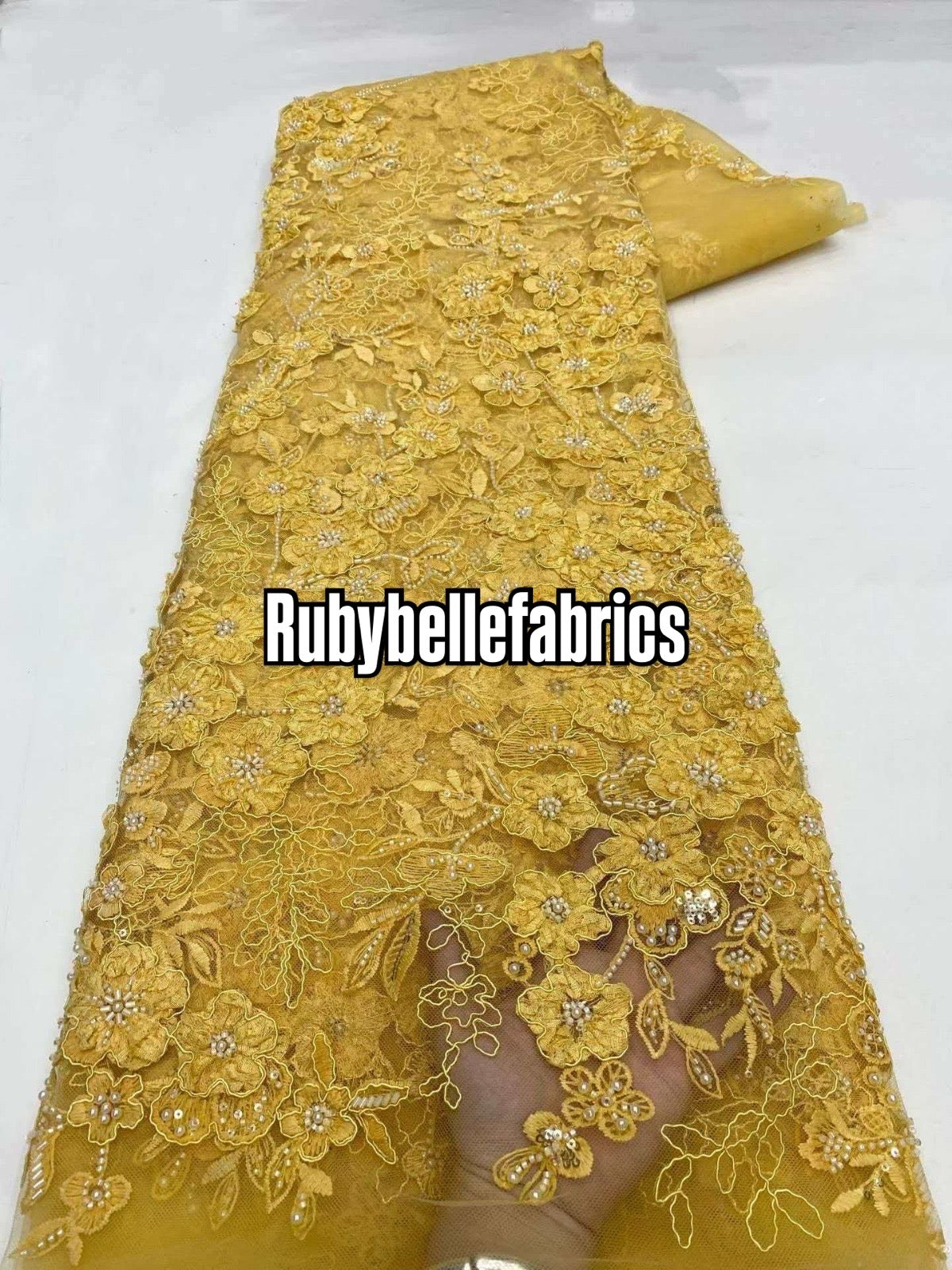Rund Luxury 3D Floral Beaded Stone Fabric