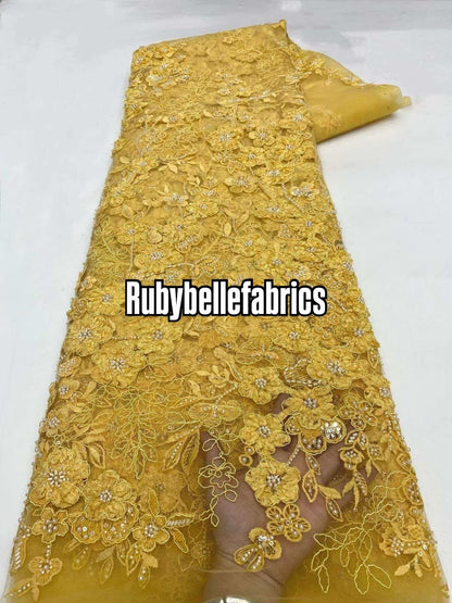 Rund Luxury 3D Floral Beaded Stone Fabric
