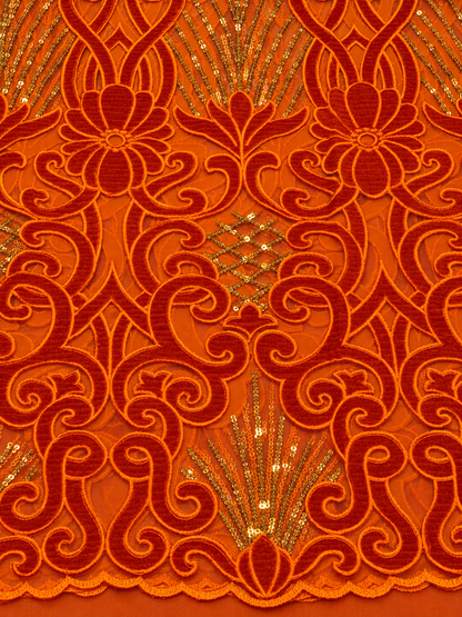 Iary Sequin Velvet Fabric - Orange
