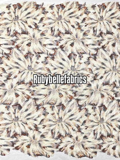 Econd Deluxe Luxury Floral Sequin beaded Fabric