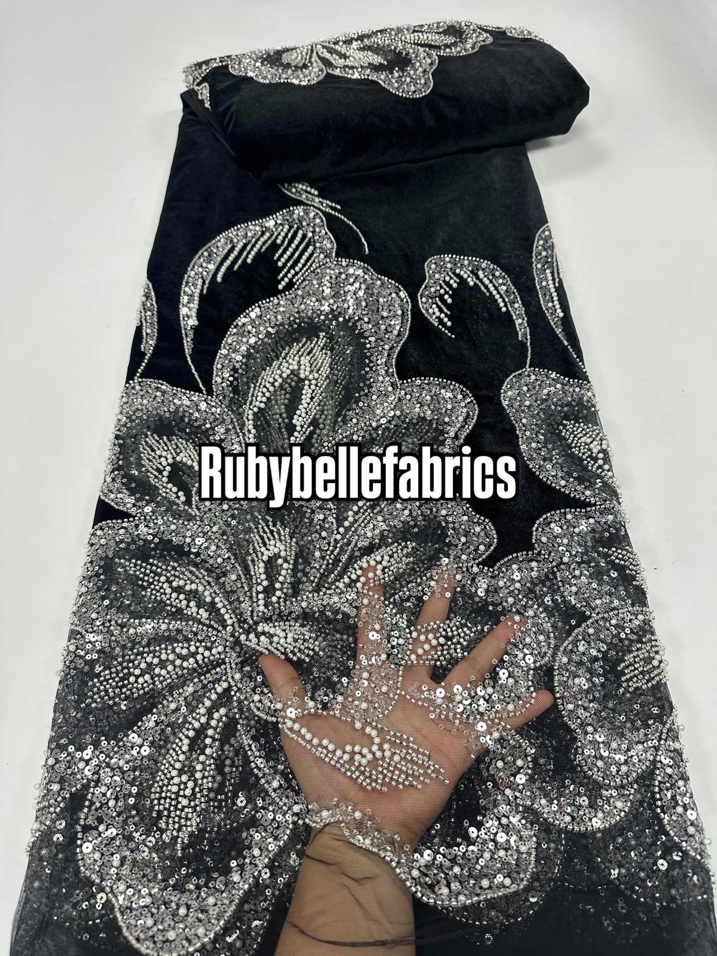 Ork Beaded Velvet Floral Fabric