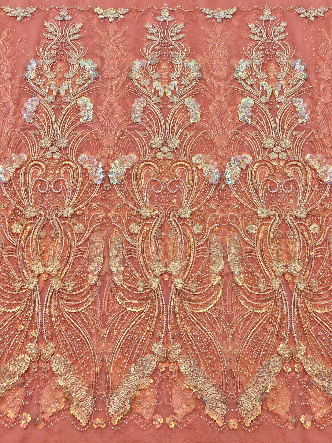 Ouly Sparkling Sequin Beaded Fabric - Peach