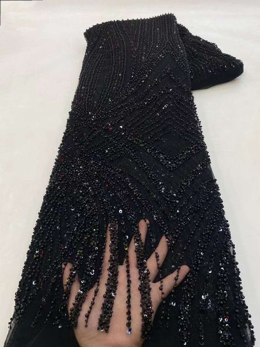 Cione Luxury Beaded Fabric -Black