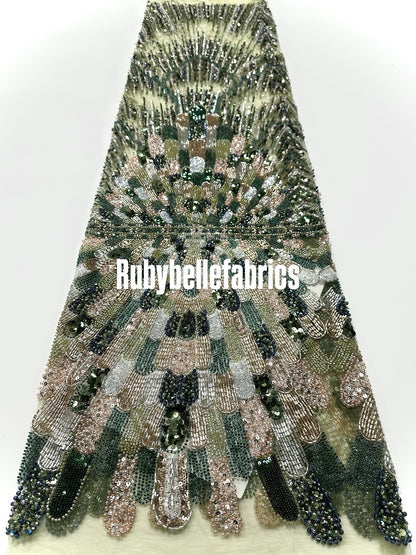 Luxury Geometric Deco Sequin Beaded Lace Fabric
