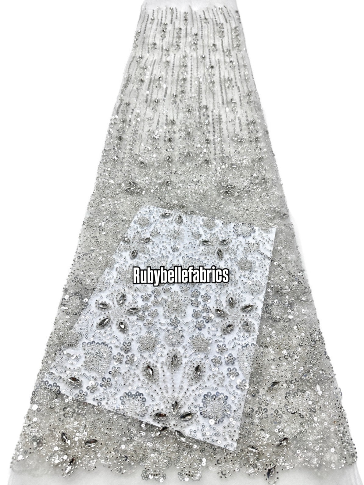 Atch Luxury 3D Floral Beaded Stone Fabric