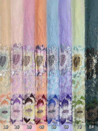 Enat Beaded Petal Sequin Lace Fabric