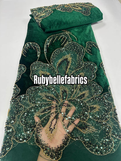 Ork Beaded Velvet Floral Fabric