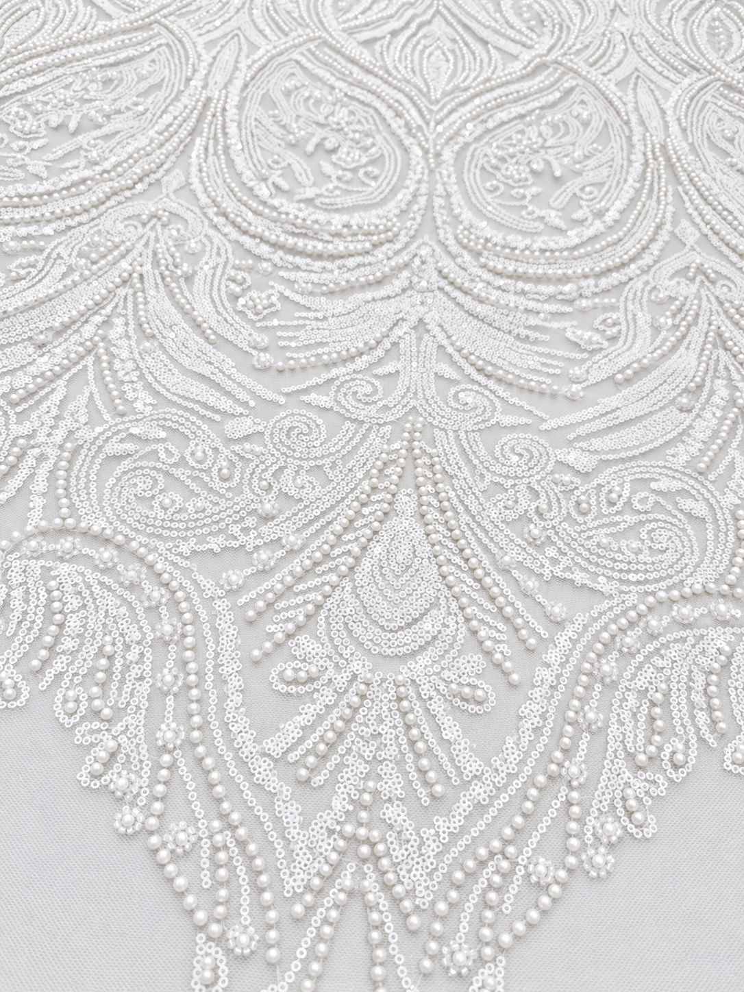 Erse Sequin Beaded Quality Fabric - White