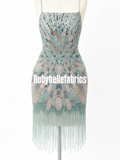 Luxury Geometric Deco Sequin Beaded Lace Fabric